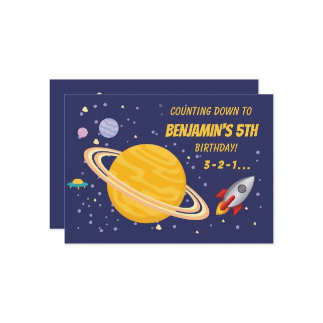 Birthday Planets & Rocket Ship in Outer Space Invitation (Front/Back In Situ)