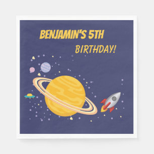 Birthday Planets & Rocket Ship in Outer Space Napkins