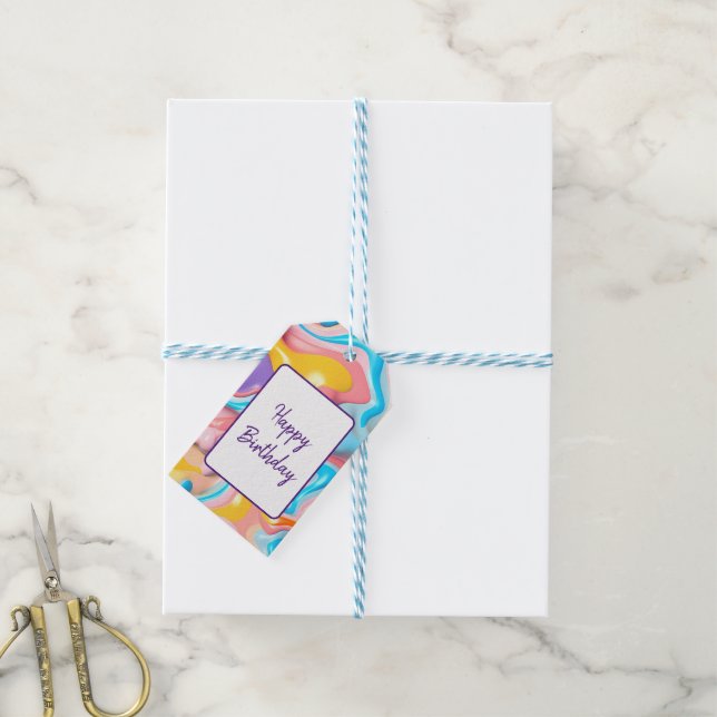 Birthday Plastic Fluid Abstract Gift Tags (With Twine)