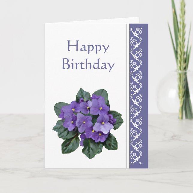 Birthday, Poem African Violet Purple Flower Card (Front)