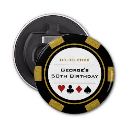Birthday Poker Chip Casino Theme Gold Black Bottle Opener