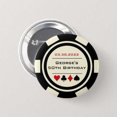 Birthday Poker Chip Casino Theme Red Black Button