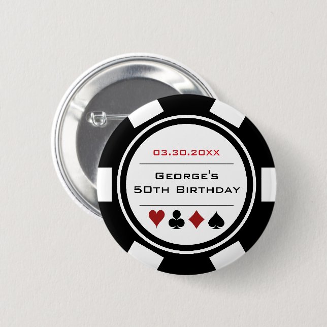 Birthday Poker Chip Casino Theme White Black Button (Front & Back)