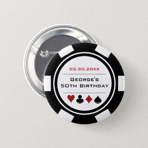 Birthday Poker Chip Casino Theme White Black Button