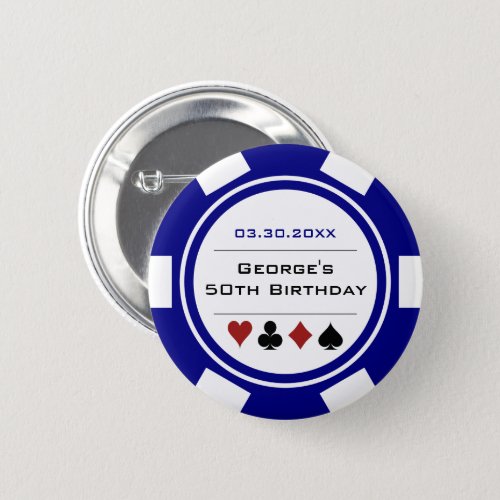 Birthday Poker Chip Casino Theme White Blue Button