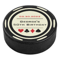 Birthday Poker Chip Las Vegas Theme Black Cream Hockey Puck