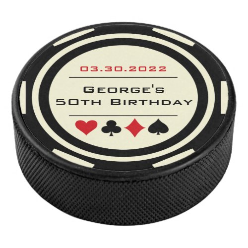 Birthday Poker Chip Las Vegas Theme Black Cream Hockey Puck