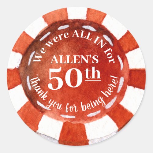 Birthday Poker Chip Red White Thank You Classic Ro Classic Round Sticker