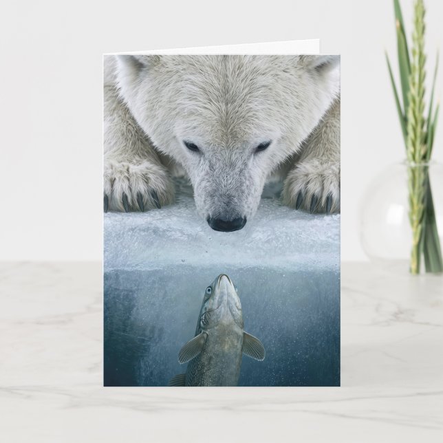 Birthday Polar Bear and Fish Standoff  Card (Front)