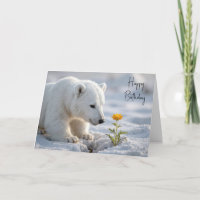 Birthday Polar Bear Cub Admiring a Daisy