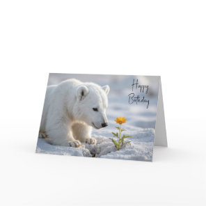 Birthday Polar Bear Cub Admiring a Daisy Card