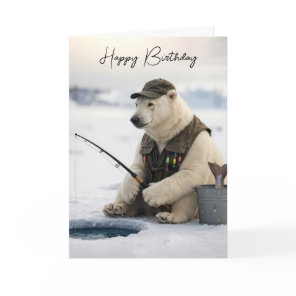 Birthday Polar Bear Ice Fishing Card
