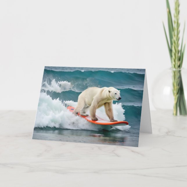 Birthday Polar Bear On A Surfboard Card (Front)