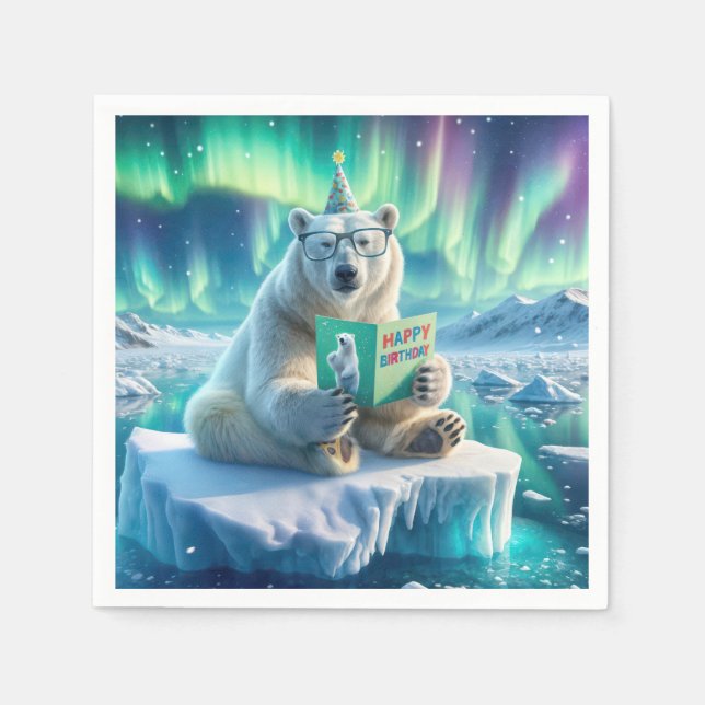 Birthday Polar Bear On an Iceberg Napkins (Front)