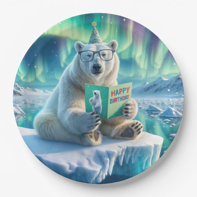 Birthday Polar Bear On an Iceberg Paper Plates (Front)