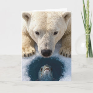 Birthday Polar Bear Staring at a Fish Card