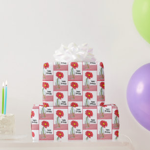 Birthday Polka Dot Daisy in Bottle Wrapping Paper