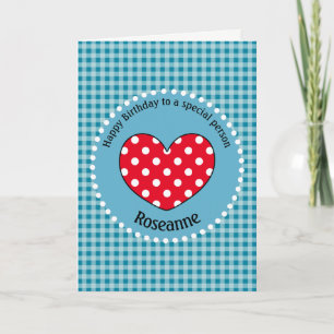 Birthday Polka Dot Love Heart Gingham Personalized Card
