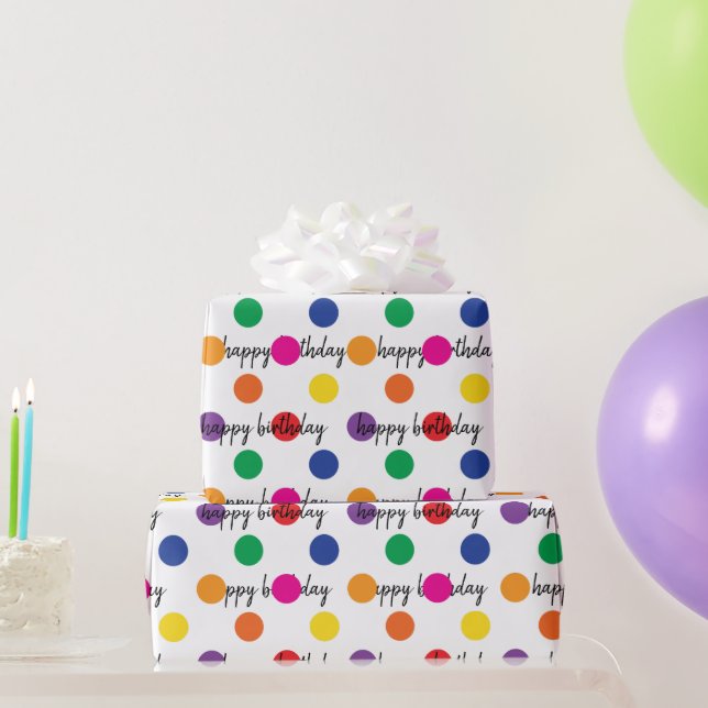 Birthday Polka Dots On White Wrapping Paper (Party Gifts)