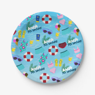 Birthday Pool Fun Party Pattern Paper Plates