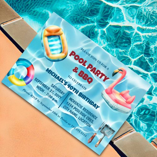 Birthday Pool Party and BBQ Invitation