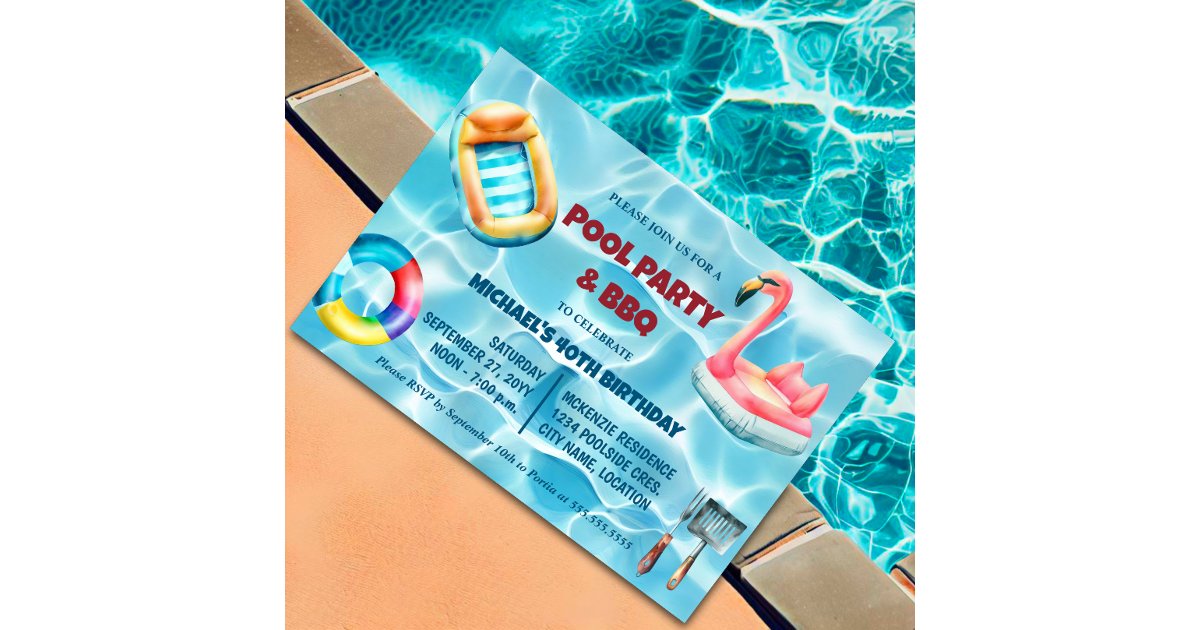 Birthday Pool Party and BBQ Invitation | Zazzle