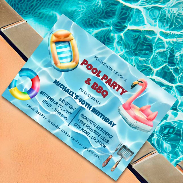 Birthday Pool Party and BBQ Invitation (Celebrate in style with a pool and BBQ birthday party! Customize the template for a fun-filled day. )