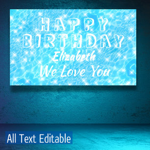 Birthday pool party Beach party Water ripples chic Banner