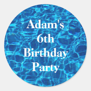 Birthday Pool Party Blue Water Personalized Name Classic Round Sticker