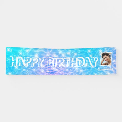 Birthday pool party blue water ripple custom photo banner