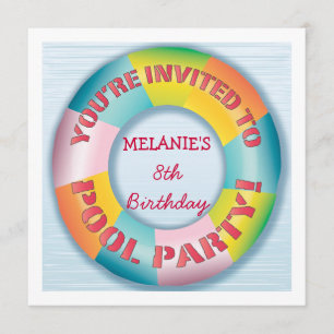Birthday Pool Party Colorful Fun Float Invitation