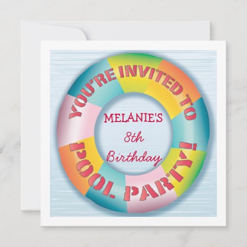 Birthday Pool Party Colorful Fun Float Invitation