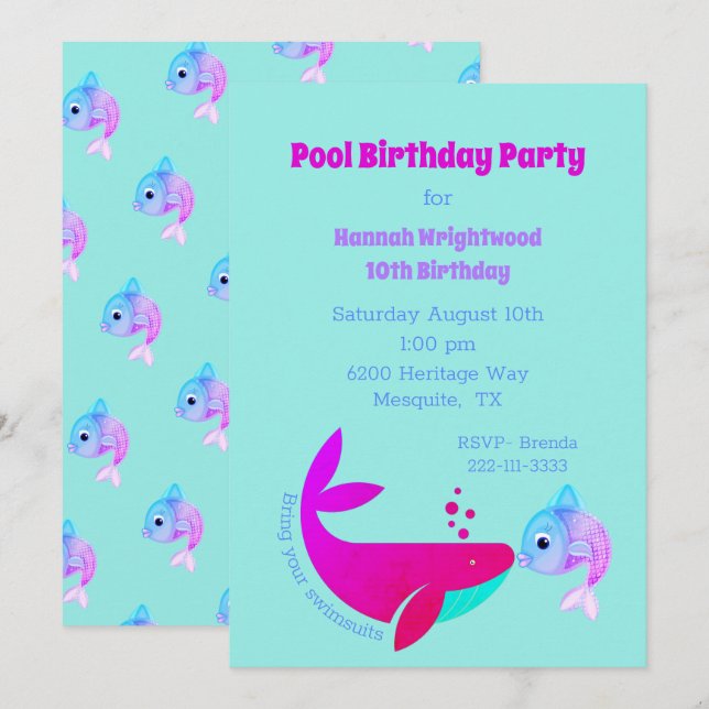 Birthday Pool Party Colorful  Invitation (Front/Back)