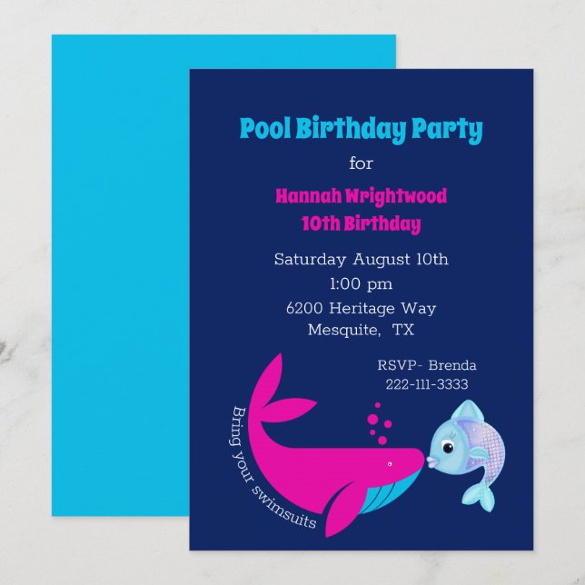 Birthday Pool Party Colorful  Invitation (Front/Back)