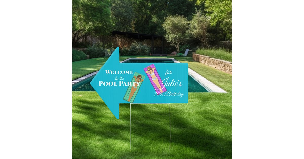 Birthday Pool Party Directional Sign | Zazzle