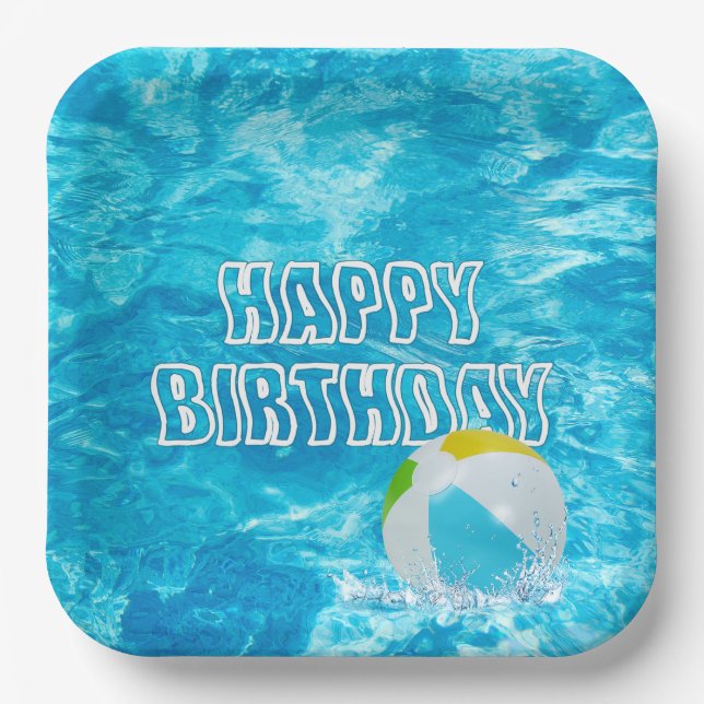 Birthday Pool Party Fun Paper Plates (Front)