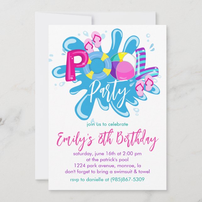 Birthday Pool Party Invitation (Front)