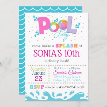 Birthday Pool Party Invitation Pink by PicklesAndPosies at Zazzle
