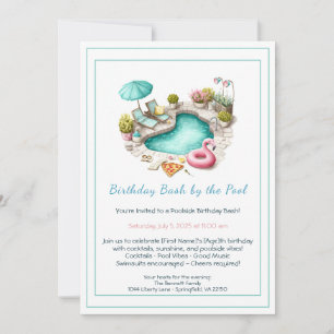 Birthday Pool Party Invitation with Cocktails