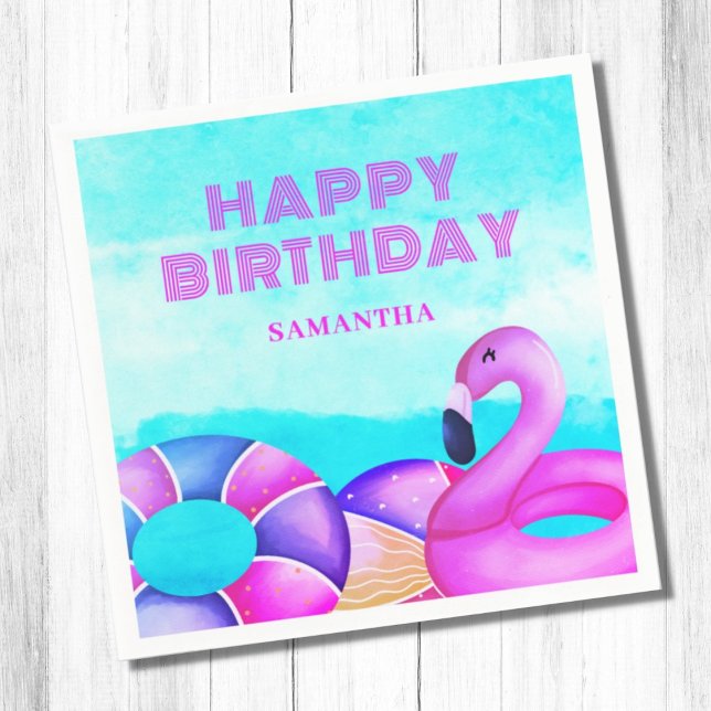 Birthday Pool Party Pink Flamingo Napkins (Creator Uploaded)