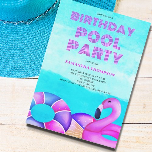 Birthday Pool Party Pink Invitation