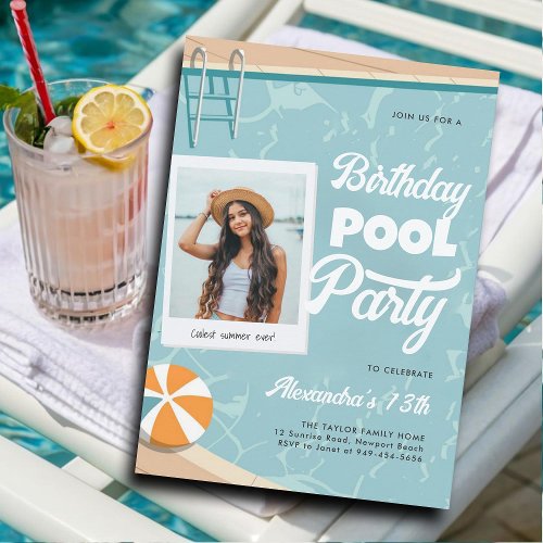 Birthday Pool Party Summer Cool Teen Tween Photo Invitation