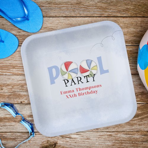 Birthday Pool Party Summer Fun Cute Beach Balls  Paper Plates