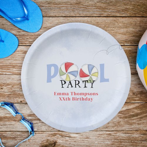 Birthday Pool Party Summer Fun Cute Beach Balls  Paper Plates