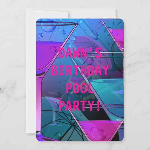 Birthday Pool Party Summer Poolside Mix Cocktail Invitation