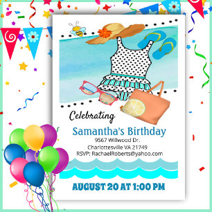 Birthday Pool Party Swimsuit  Invitation