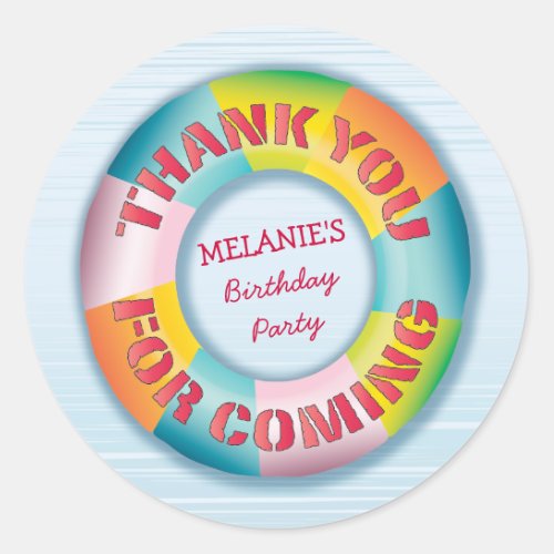 Birthday Pool Party Thank You Favor Sticker