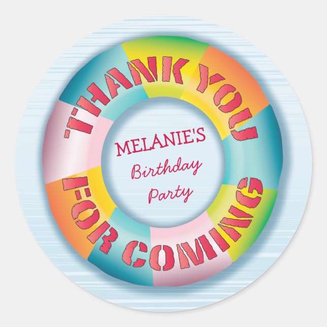 Birthday Pool Party Thank You Favor Sticker (Front)