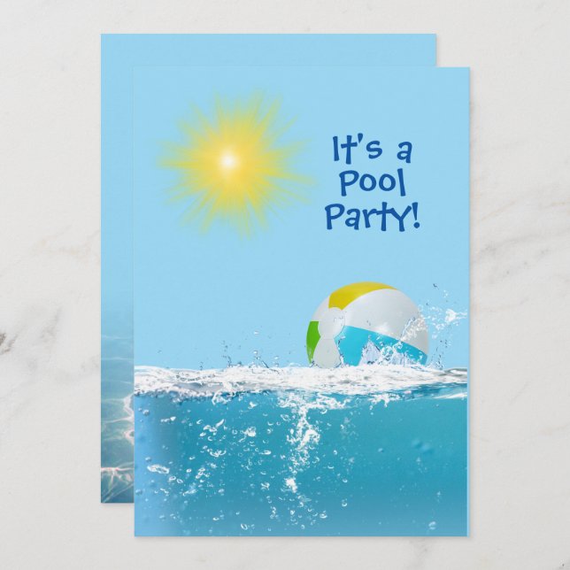 Birthday Pool Party with Beach Ball Invitation (Front/Back)