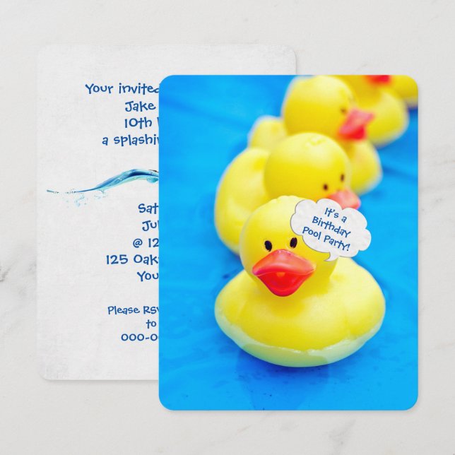birthday pool party with rubber ducks invitation (Front/Back)
